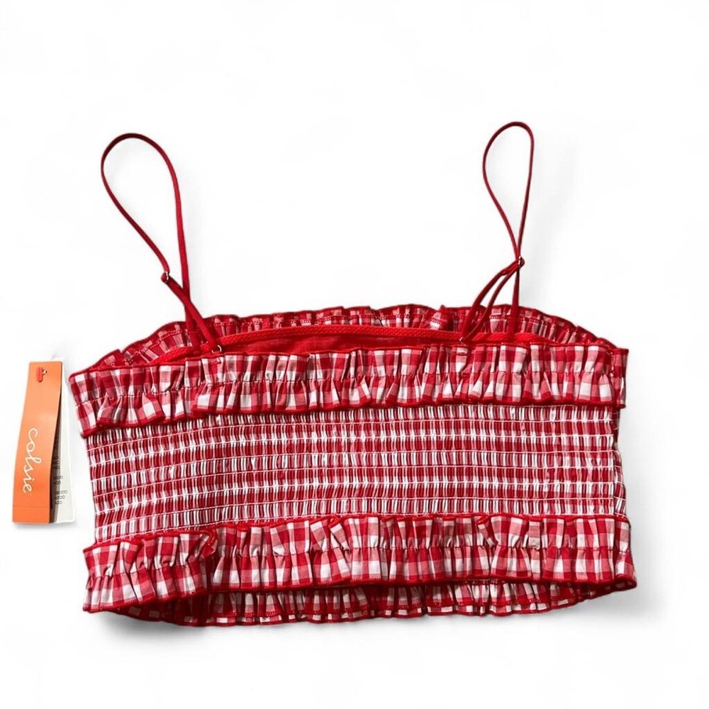 Colsie Red Gingham Ruffle Smocked Top - Picture 4 of 5